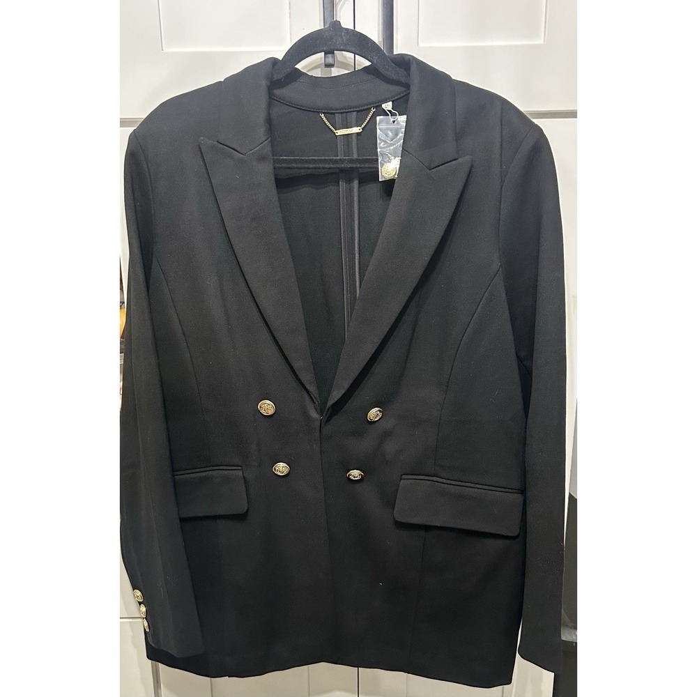NEW Chico's Women's Gold Buttons Black Blazer‎ Jacket Coat Pockets Sz 16
